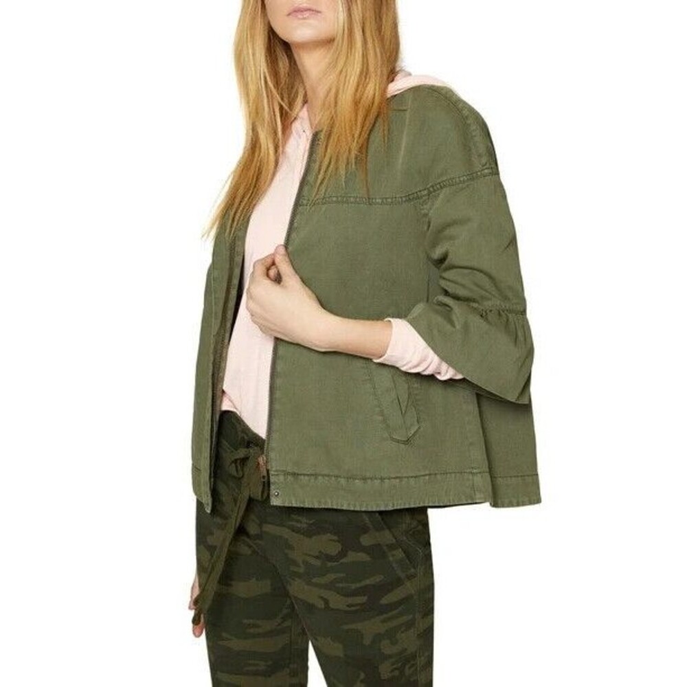 Sanctuary Women Scout Trapeze Jacket sz S Full Zip Ruffle Sleeve Army Green $139 - Picture 4 of 12